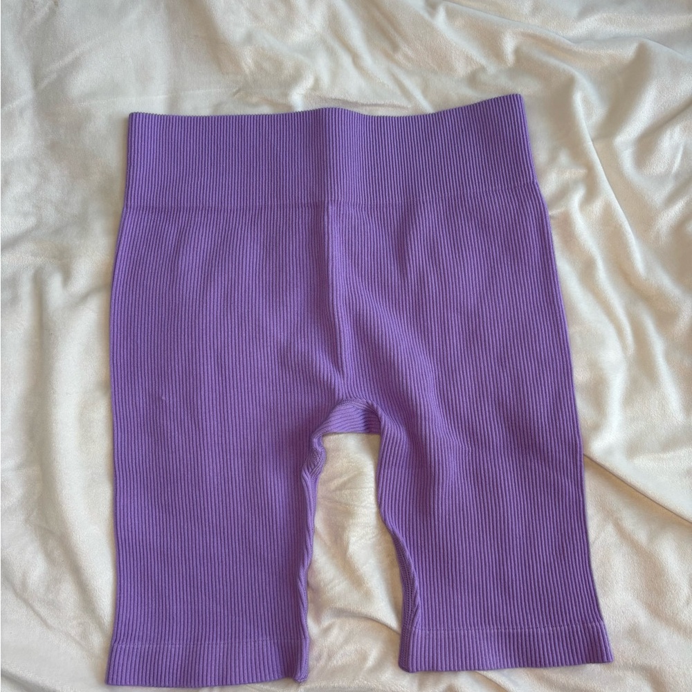 Purple Ribbed Bike Shorts - Woman’s Size Large